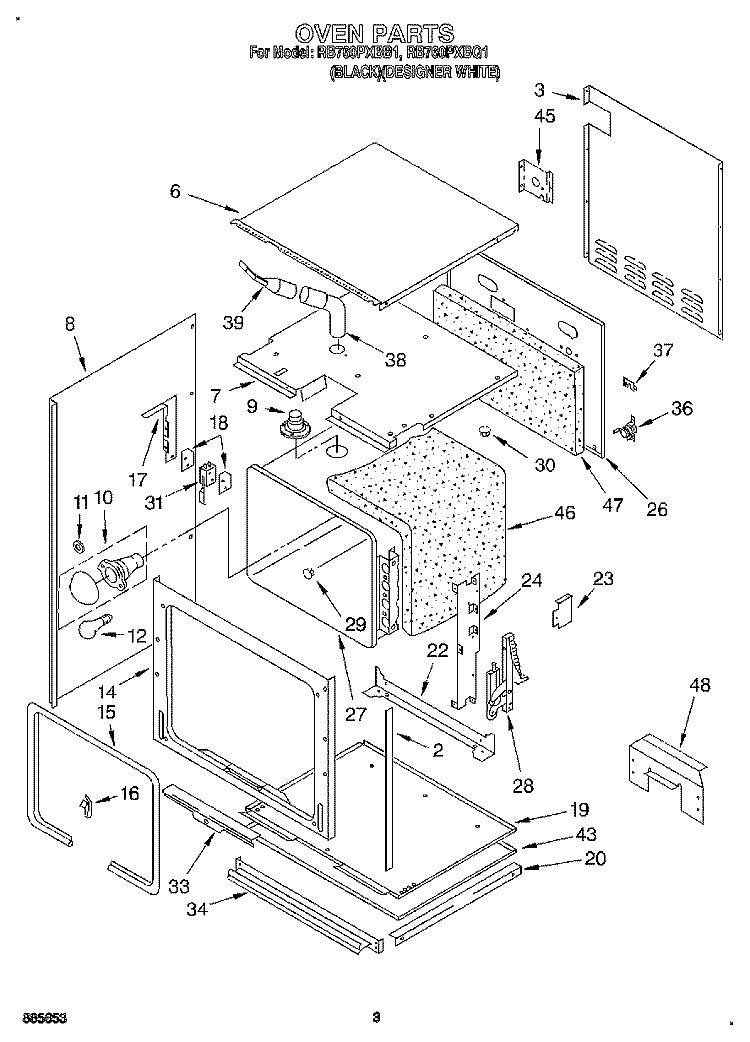 OVEN Diagram and Parts List for RB760PXBB1  Whirlpool Wall Oven