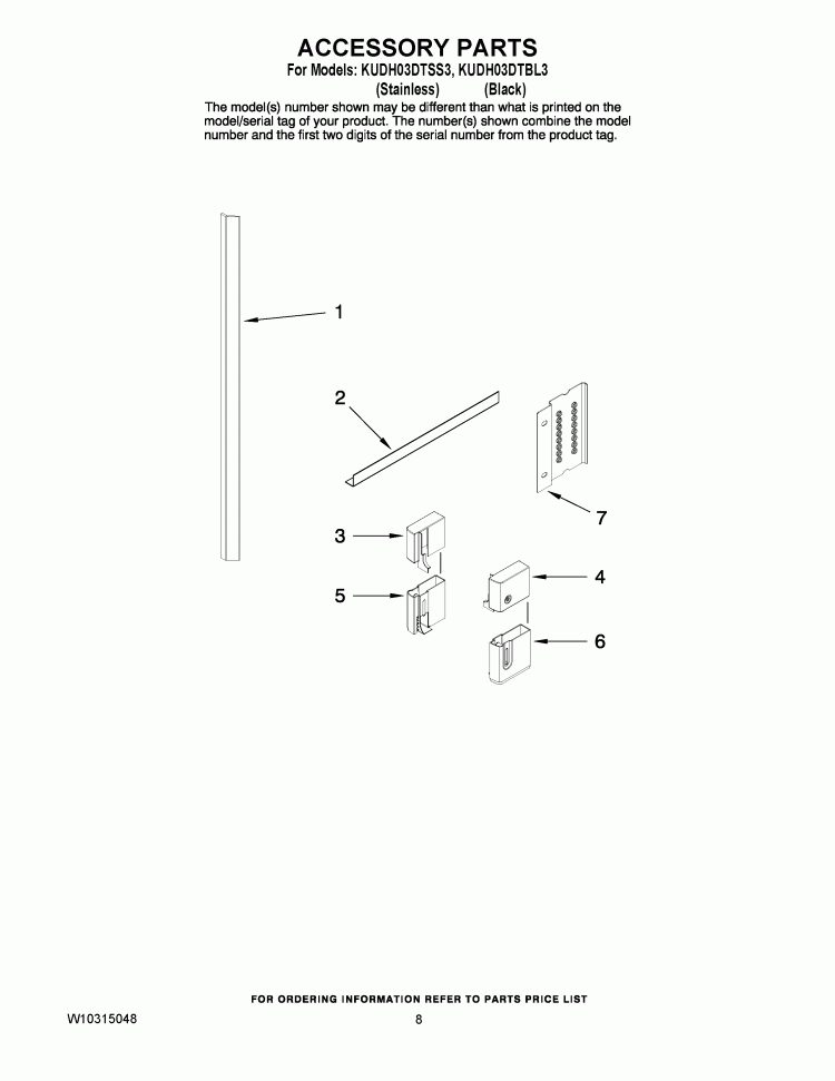 ACCESSORY PARTS Diagram and Parts List for KUDH03DTBL3  KitchenAid Dishwasher