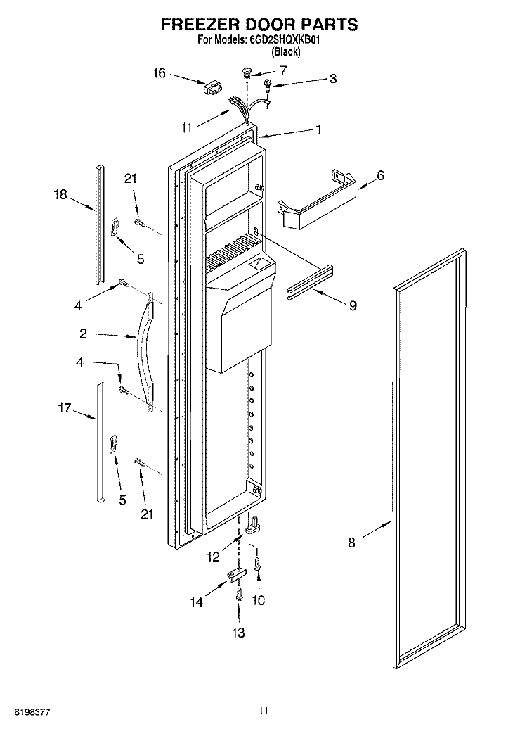 FREEZER DOOR Diagram and Parts List for 6GD2SHQXKB01  Whirlpool Refrigerator