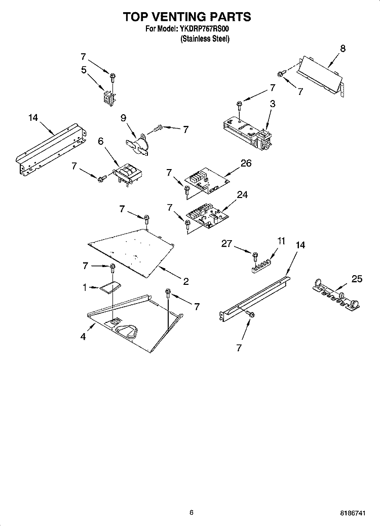 TOP VENTING PARTS Diagram and Parts List for YKDRP767RS00  KitchenAid Range
