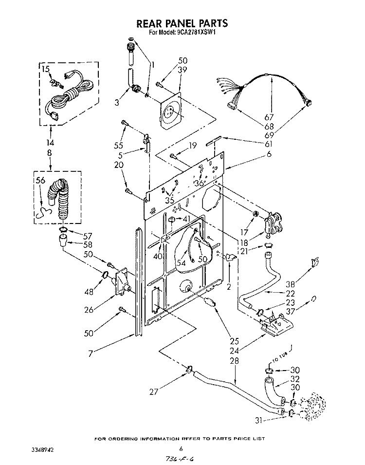 REAR PANEL Diagram and Parts List for 9CA2781XSW1  Whirlpool Washer