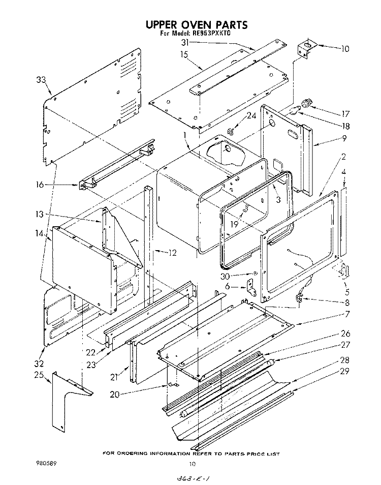 UPPER OVEN Diagram and Parts List for RE953PXKT0  Whirlpool Range