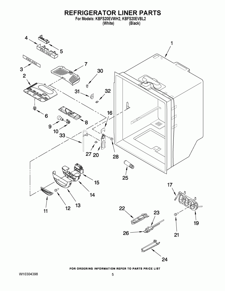 REFRIGERATOR LINER PARTS Diagram and Parts List for KBFS20EVBL2  KitchenAid Refrigerator