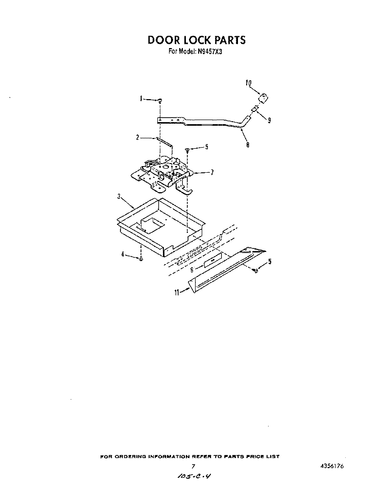 DOOR LOCK Diagram and Parts List for N9457X3  Roper Range
