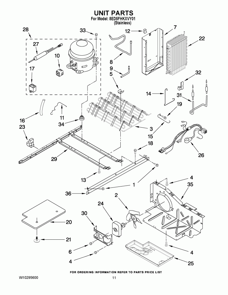 UNIT PARTS Diagram and Parts List for 8ED5FHKXVY01  Whirlpool Refrigerator