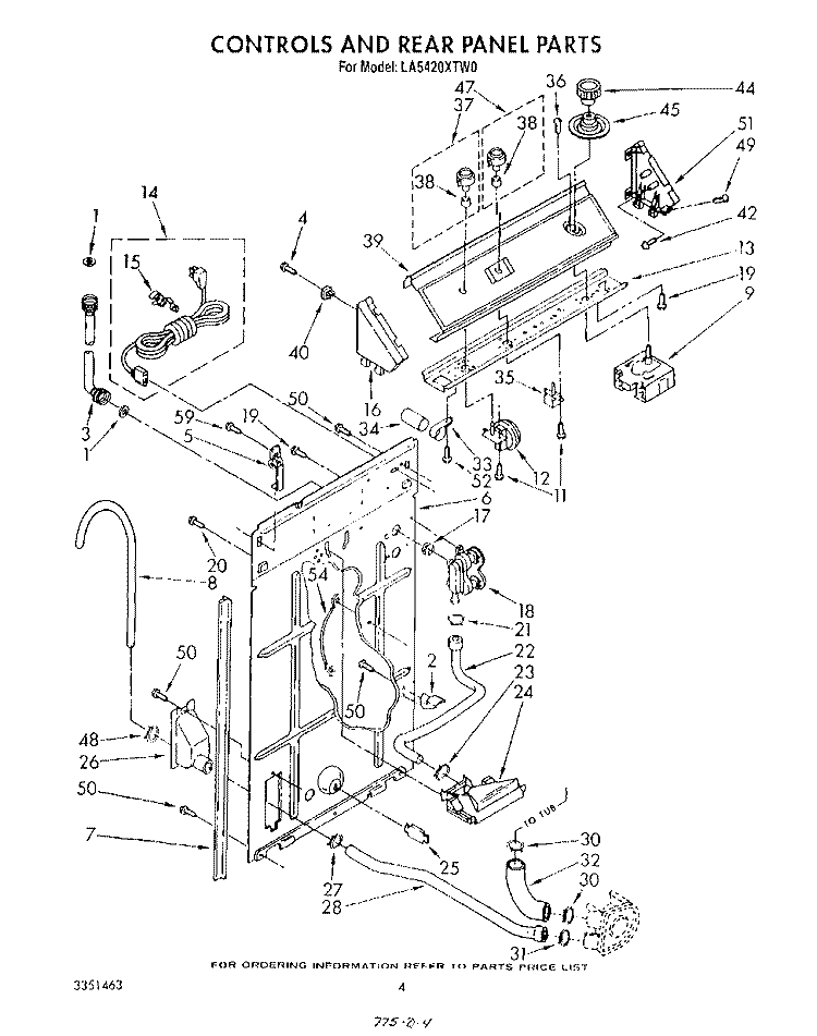 CONTROLS AND REAR PANEL Diagram and Parts List for LA5420XTW0  Whirlpool Washer