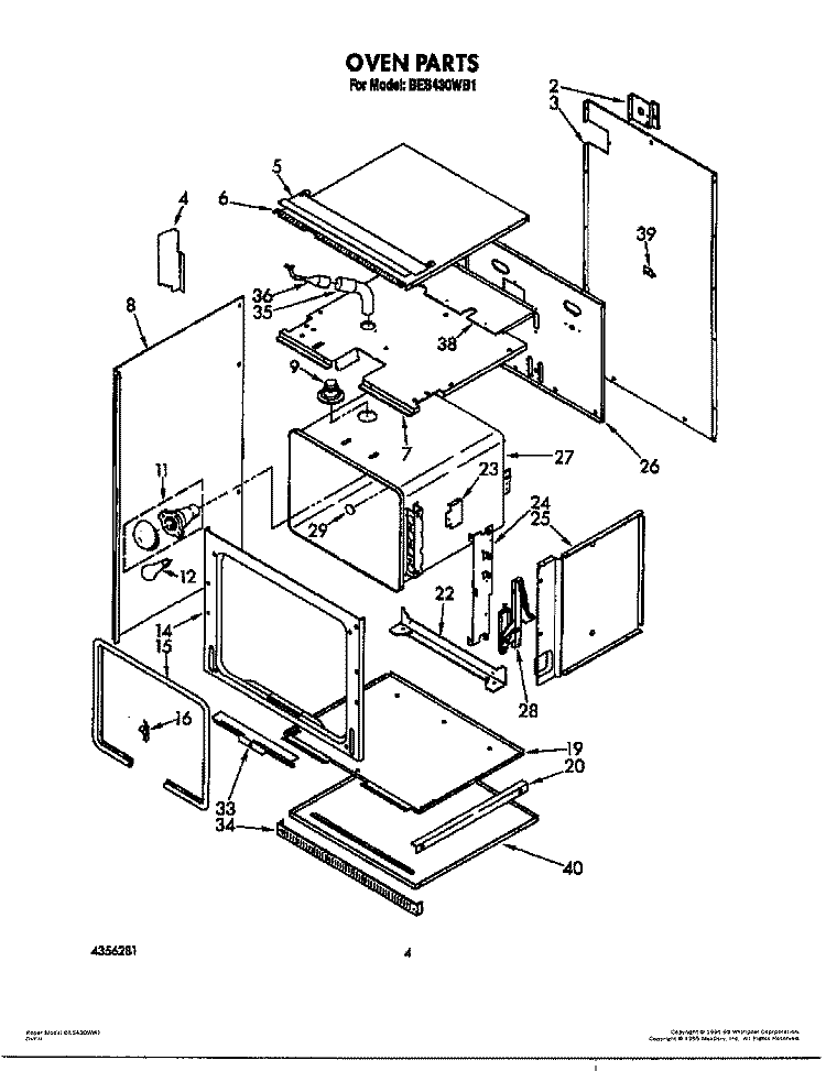 OVEN Diagram and Parts List for BES430WW1  Roper Range