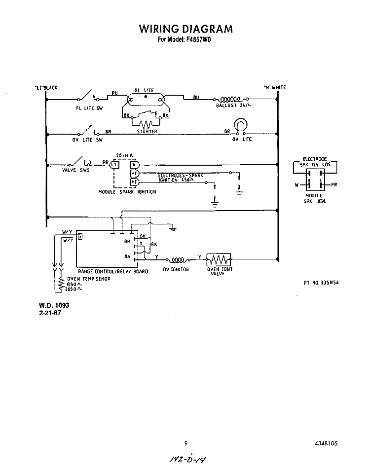 WIRING DIAGRAM Diagram and Parts List for F4857^0  Whirlpool Range