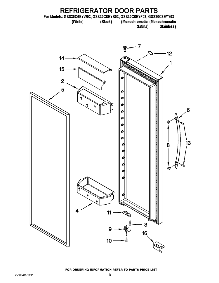 REFRIGERATOR DOOR PARTS Diagram and Parts List for GSS30C6EYY03  Whirlpool Refrigerator