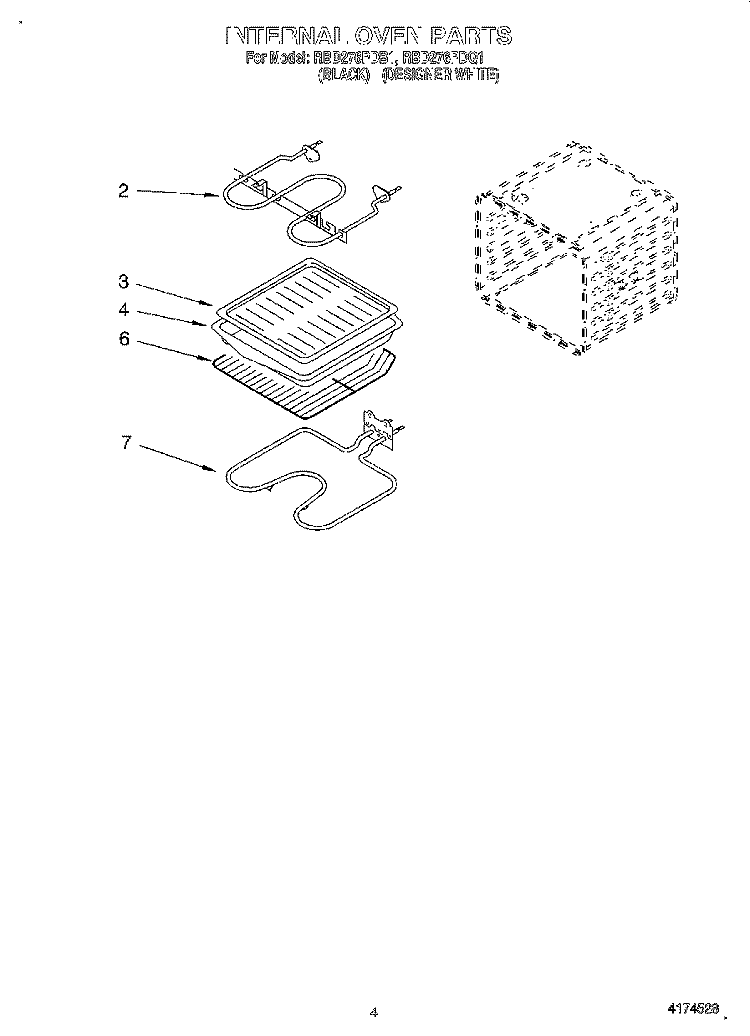 INTERNAL OVEN Diagram and Parts List for RBD276PDQ1  Whirlpool Wall Oven