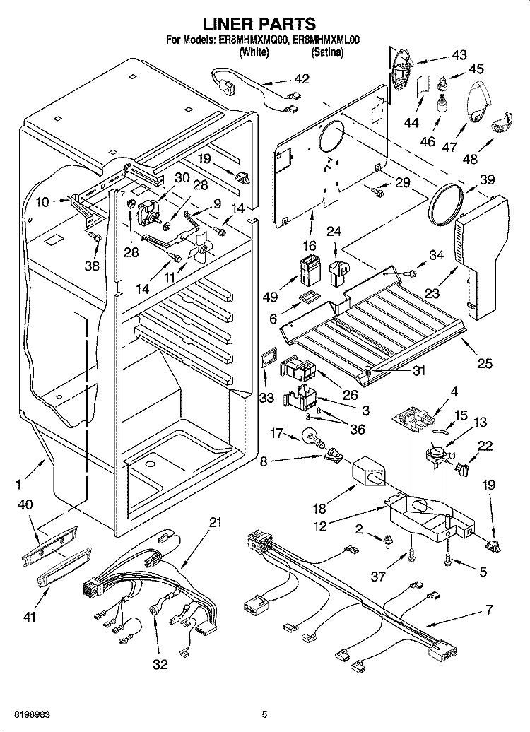 LINER PARTS Diagram and Parts List for ER8MHMXML00  Whirlpool Refrigerator