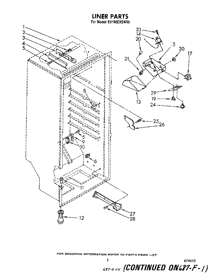 LINER Diagram and Parts List for EV190EXSW00  Whirlpool Freezer