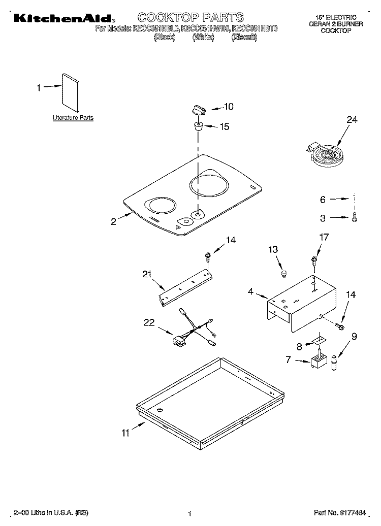 SECTION Diagram and Parts List for KECC051HWH0  KitchenAid Cooktop
