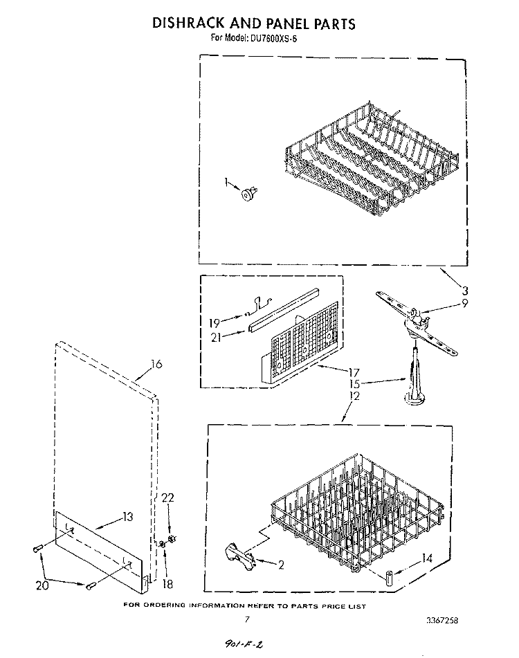 DISH RACK AND PANEL Diagram and Parts List for DU7600XS6  Whirlpool Dishwasher