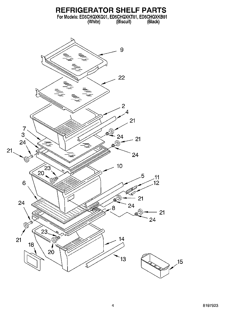 REFRIGERATOR SHELF Diagram and Parts List for ED5CHQXKB01  Whirlpool Refrigerator