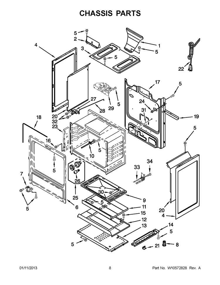 CHASSIS PARTS Diagram and Parts List for IGS426AS0  Inglis Range