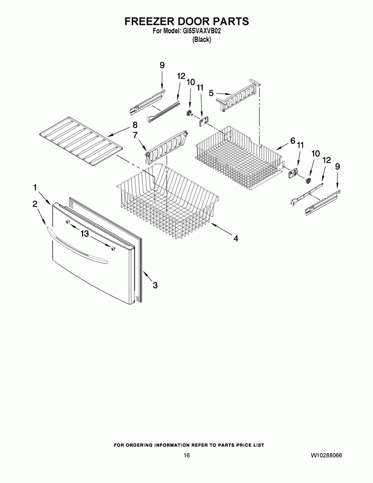 FREEZER DOOR PARTS Diagram and Parts List for GI5SVAXVB02  Whirlpool Refrigerator