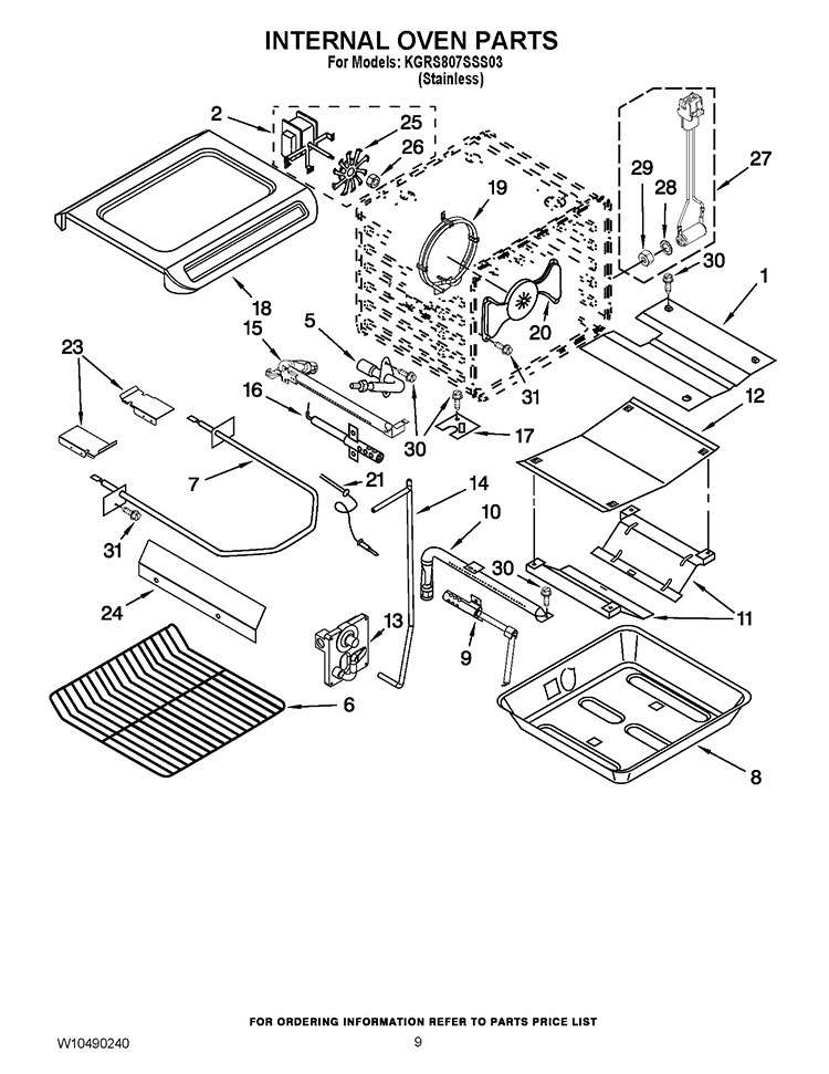 INTERNAL OVEN PARTS Diagram and Parts List for KGRS807SSS03  KitchenAid Range