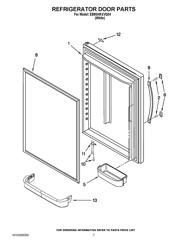 REFRIGERATOR DOOR PARTS Diagram and Parts List for EB9SHKXVQ04  Whirlpool Refrigerator