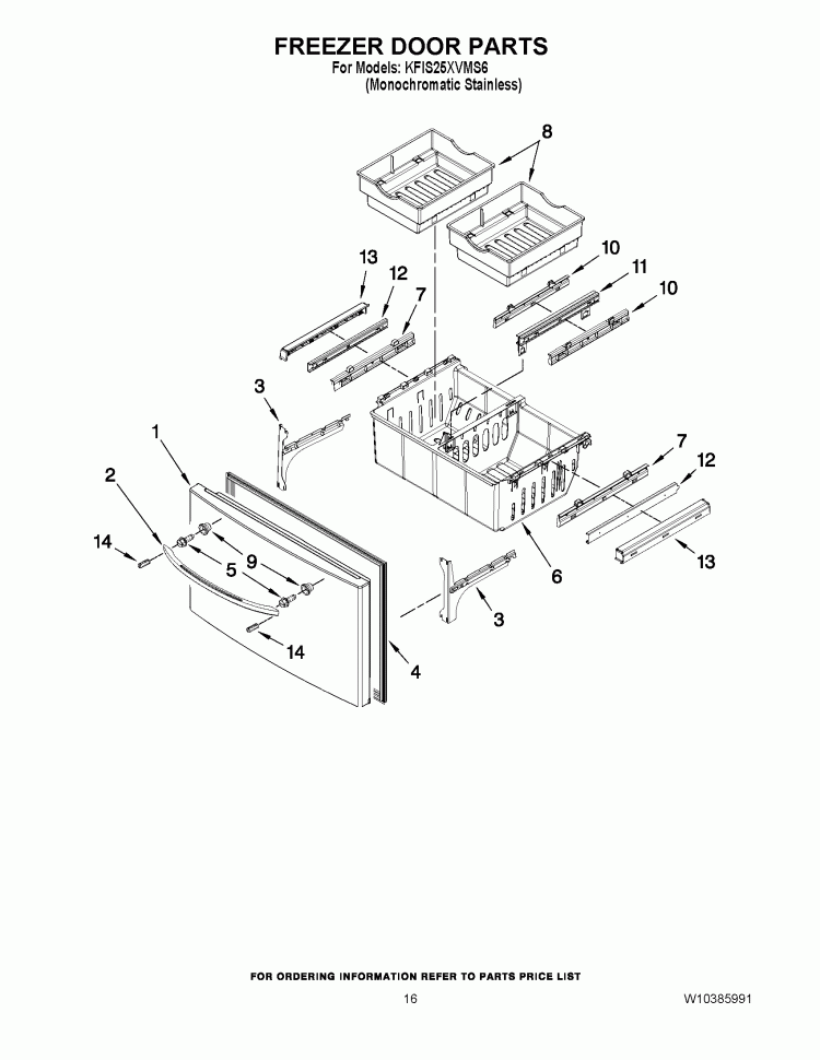 FREEZER DOOR PARTS Diagram and Parts List for KFIS25XVMS6  KitchenAid Refrigerator