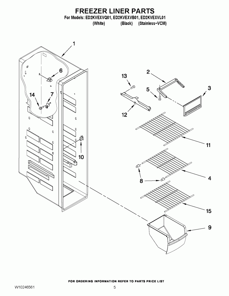 FREEZER LINER PARTS Diagram and Parts List for ED2KVEXVB01  Whirlpool Refrigerator
