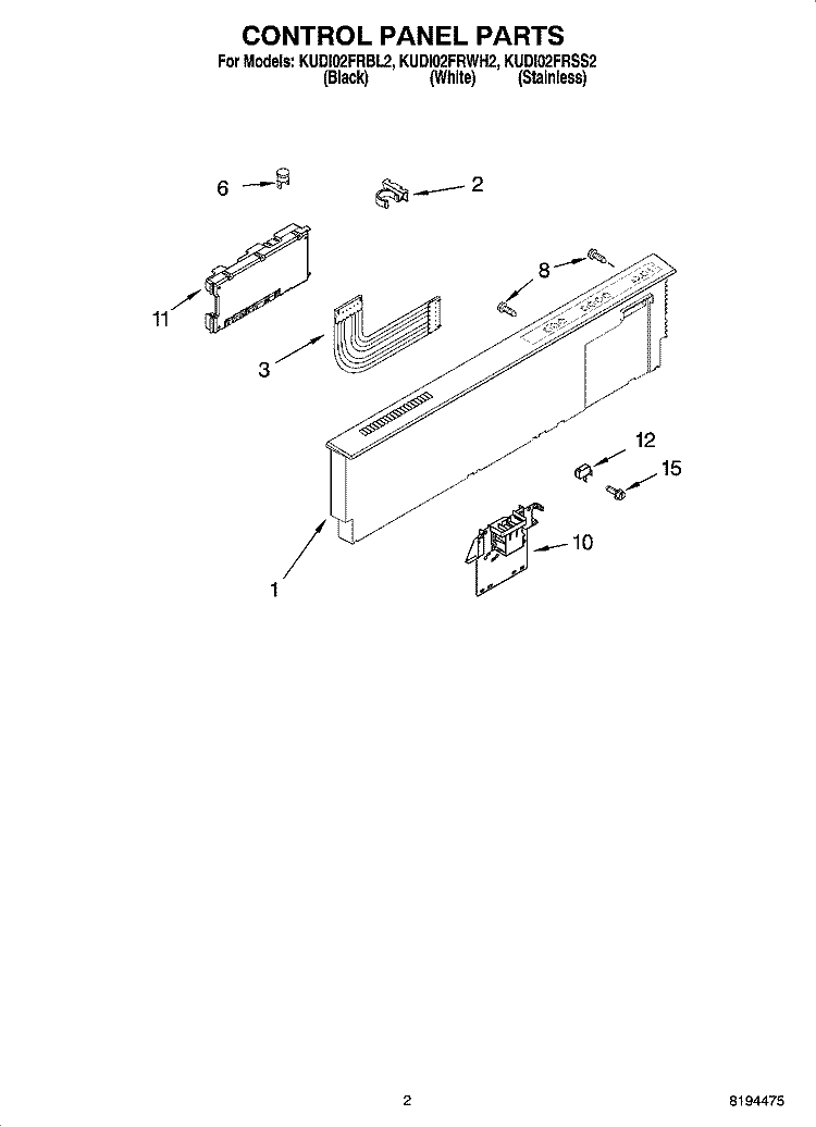 CONTROL PANEL PARTS Diagram and Parts List for KUDI02FRBL2  KitchenAid Dishwasher