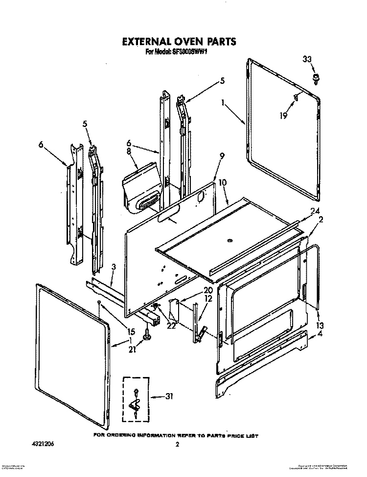 EXTERNAL OVEN Diagram and Parts List for SF3000SWW1  Whirlpool Range