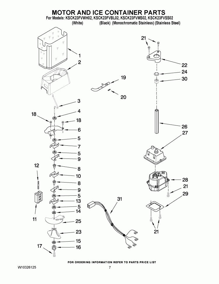 MOTOR AND ICE CONTAINER PARTS Diagram and Parts List for KSCK23FVSS02  KitchenAid Refrigerator