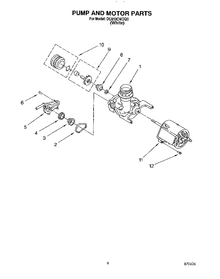 PUMP AND MOTOR Diagram and Parts List for DU810CWDQ3  Whirlpool Dishwasher