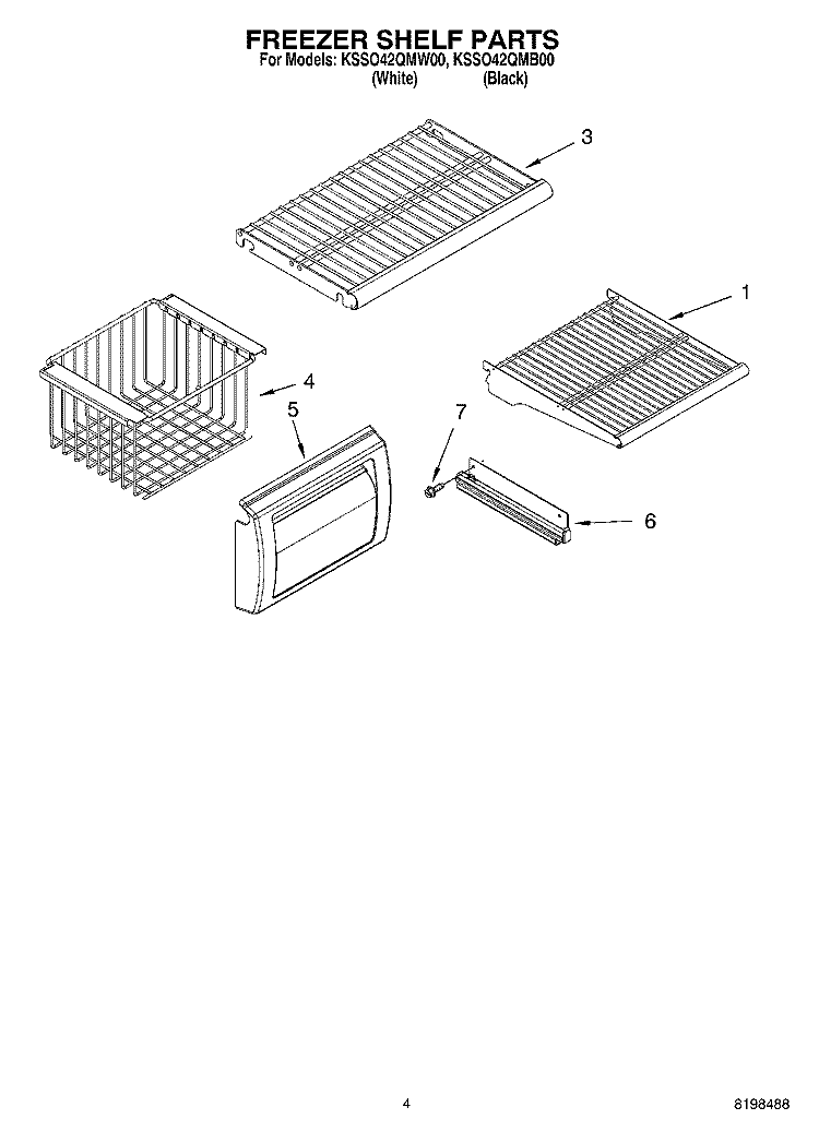 FREEZER SHELF PARTS Diagram and Parts List for KSSO42QMW00  KitchenAid Refrigerator