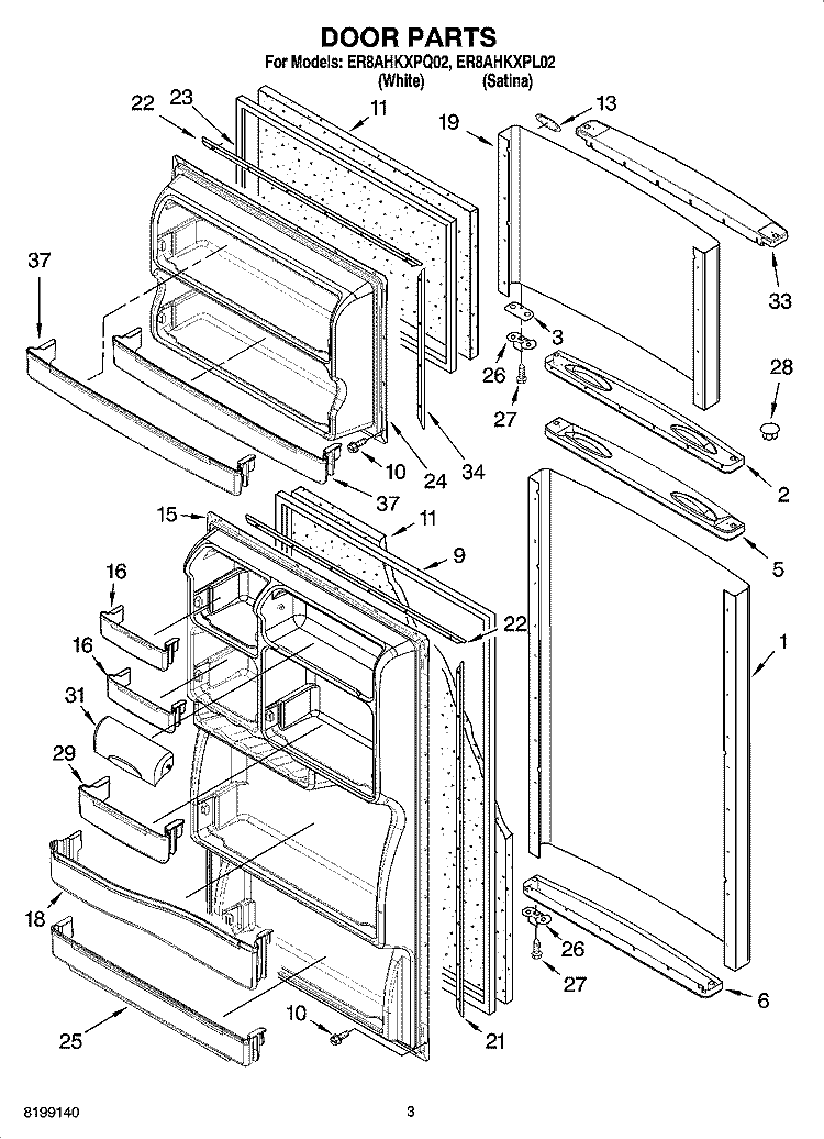 DOOR PARTS Diagram and Parts List for ER8AHKXPQ02  Whirlpool Refrigerator