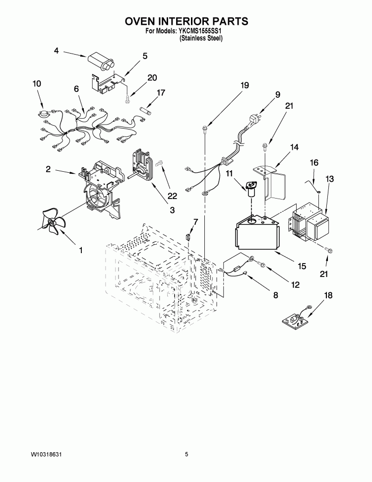 OVEN INTERIOR PARTS Diagram and Parts List for YKCMS1555SS1  KitchenAid Microwave