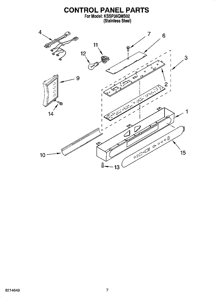 CONTROL PANEL PARTS Diagram and Parts List for KSSP36QMS02  KitchenAid Refrigerator