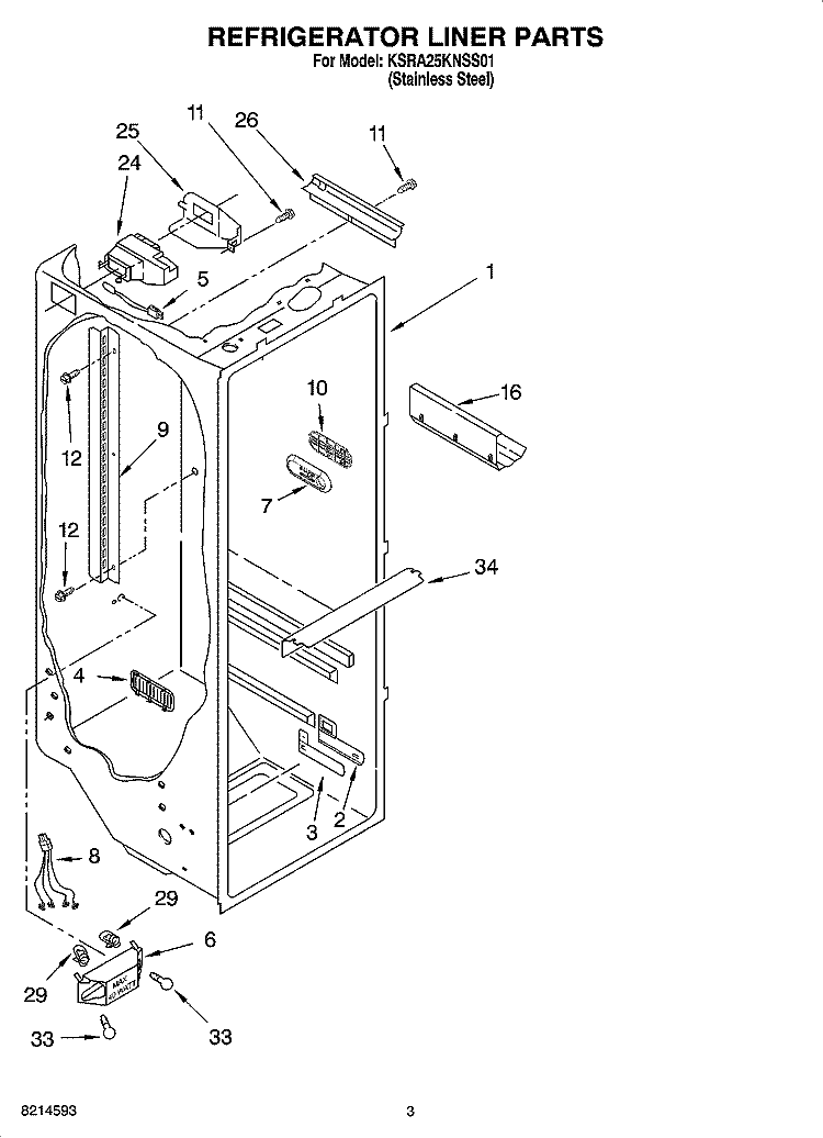 REFRIGERATOR LINER PARTS Diagram and Parts List for KSRA25KNSS01  KitchenAid Refrigerator