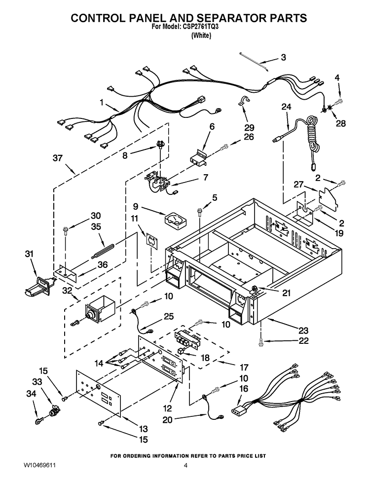 CONTROL PANEL AND SEPARATOR PARTS Diagram and Parts List for CSP2761TQ3  Whirlpool Dryer