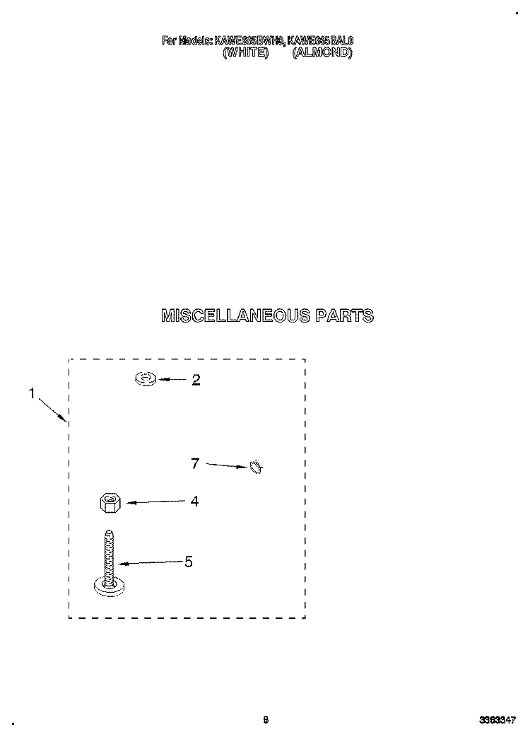 MISCELLANEOUS Diagram and Parts List for KAWE665BAL0  KitchenAid Washer