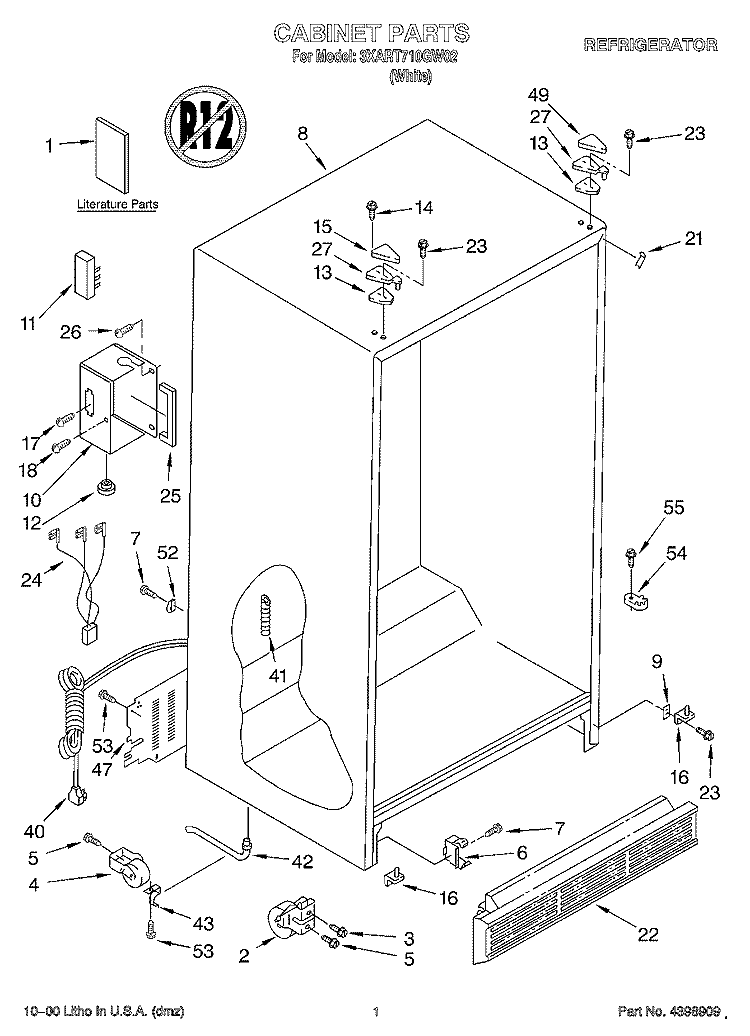 CABINET, LITERATURE Diagram and Parts List for 3XART710GW02  Whirlpool Refrigerator