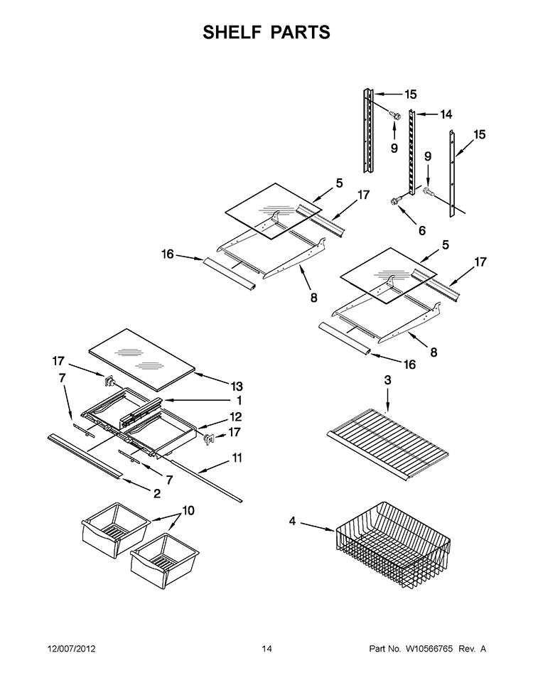 SHELF PARTS Diagram and Parts List for ITB19440Q03  Inglis Refrigerator