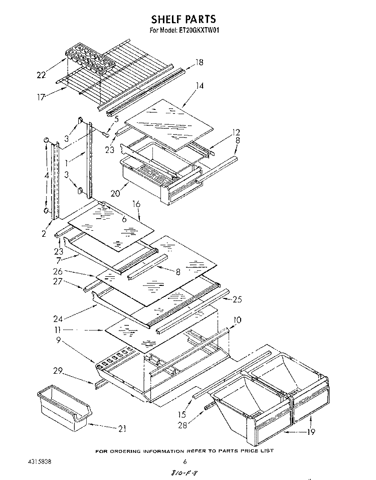 SHELF Diagram and Parts List for ET20GKXTF01  Whirlpool Refrigerator