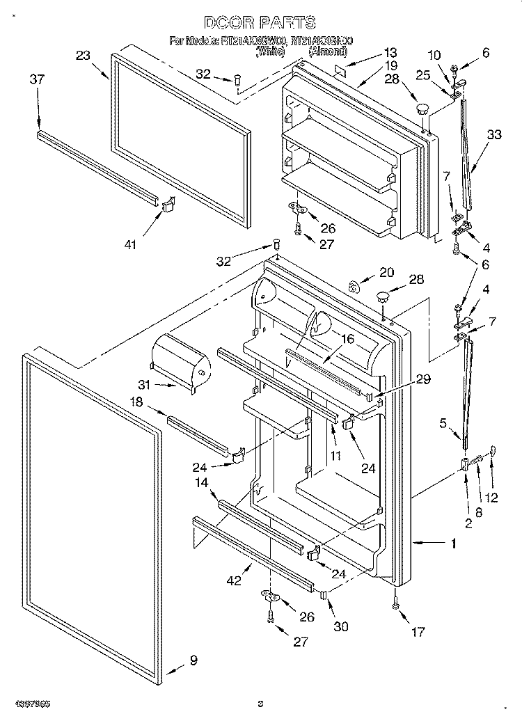DOOR Diagram and Parts List for RT21AKXGN00  Roper Refrigerator