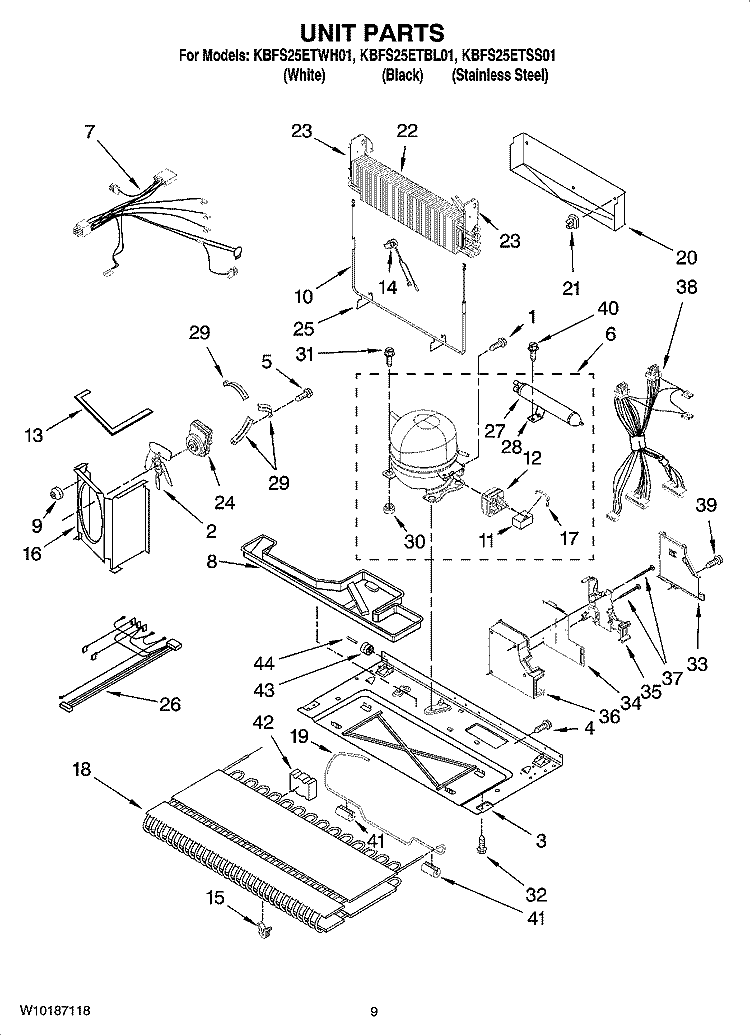 UNIT PARTS Diagram and Parts List for KBFS25ETSS01  KitchenAid Refrigerator