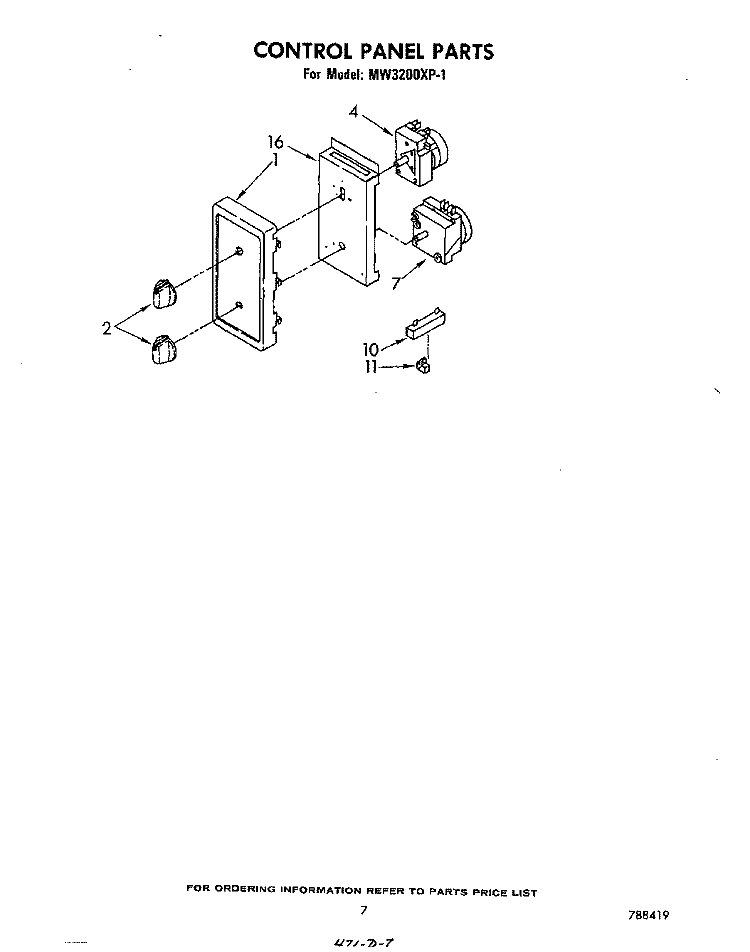 CONTROL Diagram and Parts List for MW3200XP1  Whirlpool Microwave