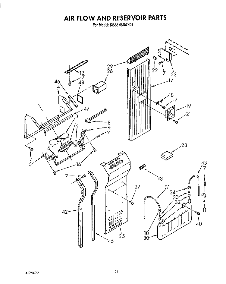 AIR FLOW AND RESERVOIR Diagram and Parts List for KSSS48DAX01  KitchenAid Refrigerator