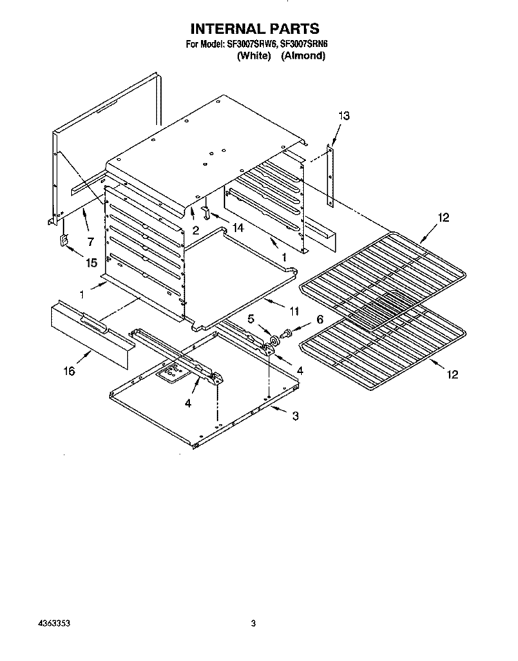 INTERNAL Diagram and Parts List for SF3007SRN6  Whirlpool Range