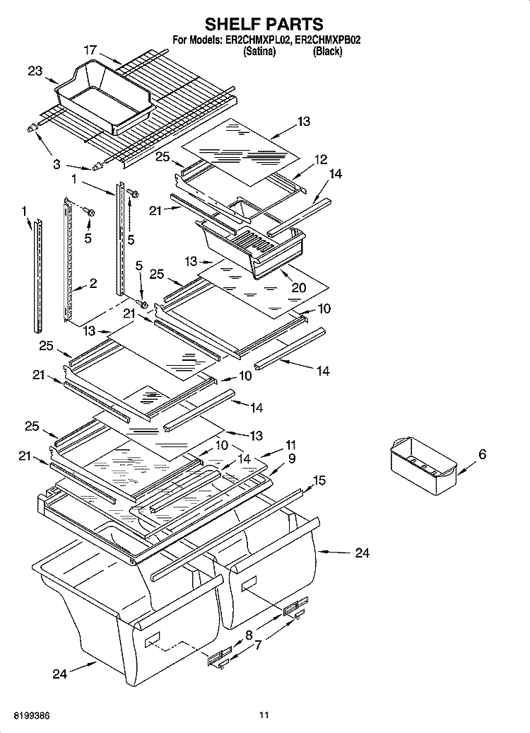 SHELF PARTS, OPTIONAL PARTS Diagram and Parts List for ER2CHMXPB02  Whirlpool Refrigerator