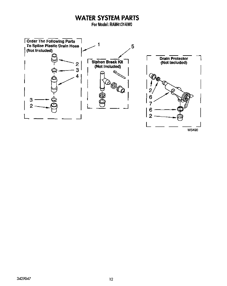 WATER SYSTEM Diagram and Parts List for RAM4131AW0  Whirlpool Washer