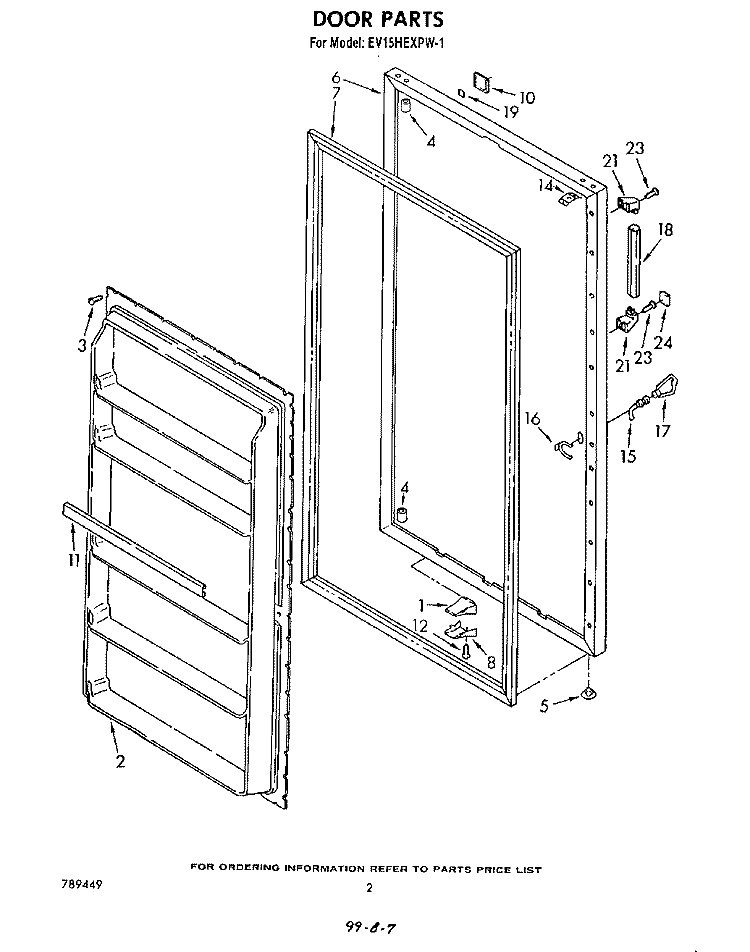 DOOR , LIT/OPTIONAL Diagram and Parts List for EV15HEXPW1  Whirlpool Freezer