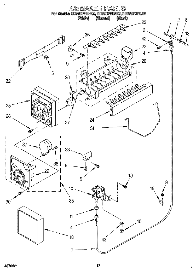 ICEMAKER Diagram and Parts List for ED22DFXBB00  Whirlpool Refrigerator