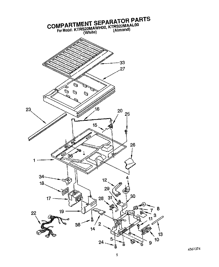 COMPARTMENT SEPARATOR Diagram and Parts List for KTRS22MAAL00  KitchenAid Refrigerator