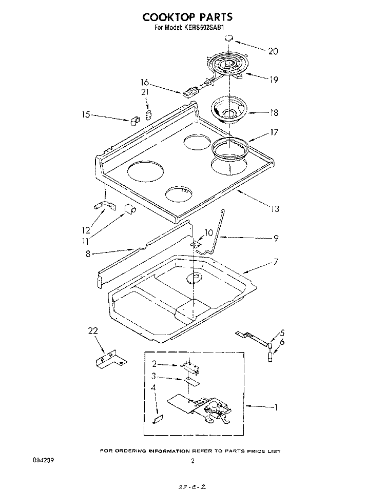 COOKTOP Diagram and Parts List for KERS502SWB1  KitchenAid Range